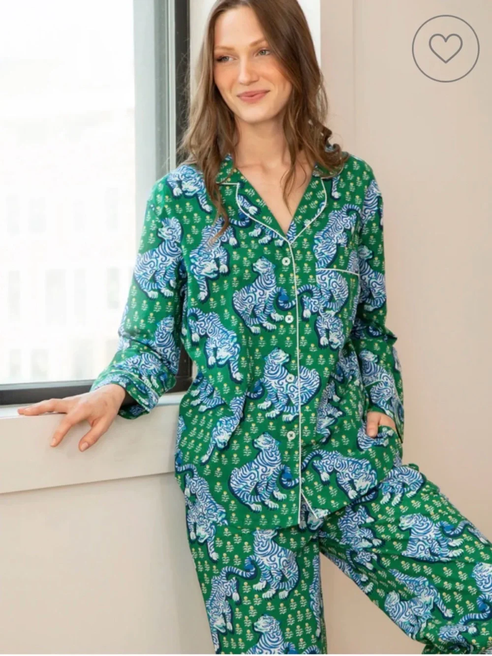 Printfresh Tiger Pajama Set Green Blue 100% Cotton Luxe Matching Sleep Set S